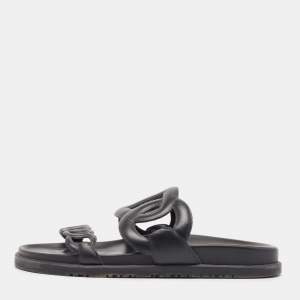 Hermes Black Leather Extra Sandals Size 38