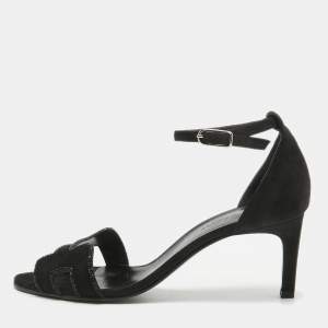 Hermes Black Suede Crystal Embellished Premiere Sandals Size 39