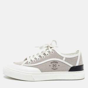 Hermes Tri Color Canvas and Leather Get Low Top Sneakers Size 37