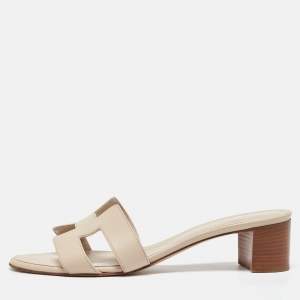 Hermes Cream Leather Oasis Slide Sandals Size 41.5