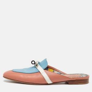 Hermes Pink/Blue Leather Oz Flat Mules Size 38