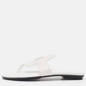 Hermes White Leather Galerie Thong Flats Size 37