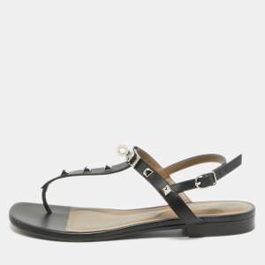 Hermes Black Leather Ankle Strap Sandals 37