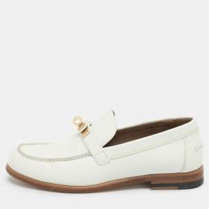 Hermes White Leather Destin Loafers Size 35