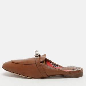 Hermes Brown Leather Oz Mules Size 38