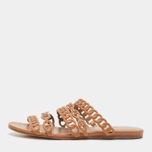 Hermes Tan Leather Chaine D'ancre Flat Slides Size 36.5