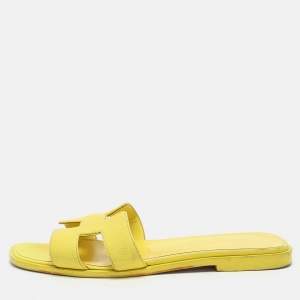 Hermes Yellow Leather Oran Flat Slides Size 36