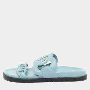Hermes Light Blue Leather Extra Flat Sandals Size 39