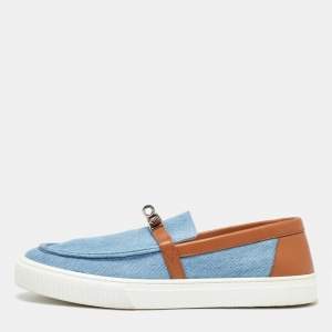 Hermes Blue/Brown Denim and Leather Game Slip on Sneakers Size 40