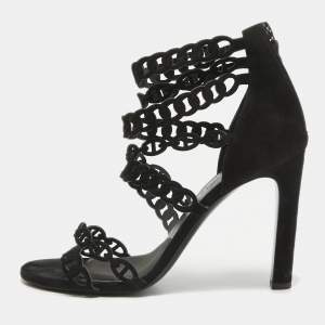 Hermes Black Suede Naide Chaine d'Ancre Sandals Size 38.5
