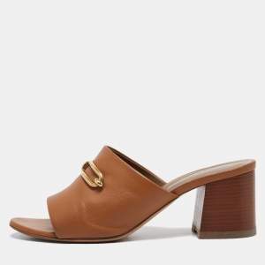 Hermes Brown Leather Camilla Slide Sandals Size 40