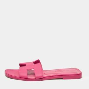 Hermes Pink Leather Oran Flat Slides Size 36