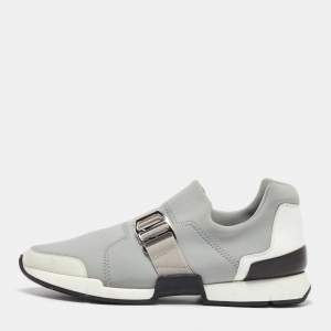 Hermes Light Grey Neoprene and Leather Slip On Sneakers Size 37