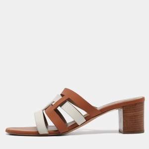 Hermes White Leather Amica Slide Sandals Size 41