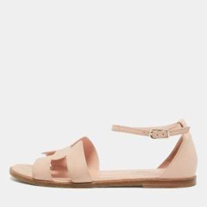 Hermes Pink Leather Santorini Ankle Strap Flat Sandals Size 38