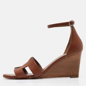 Hermes Brown Leather Legend Wedge Sandals Size 40.5