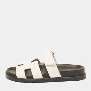 Hermes White Leather Chypre Sandals Size 35