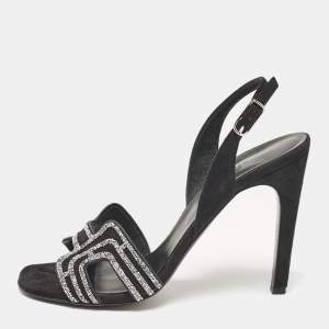 Hermes Black Suede Premiere 70 Slingback Sandals Size 40