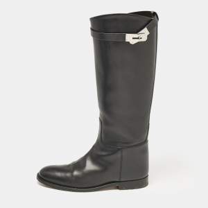 Hermes Black Leather Jumping Knee Length Boots Size 38