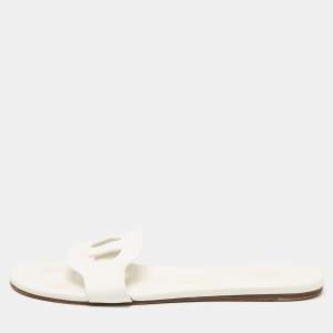 Hermes White Leather Lisboa Flat Slides Size 40