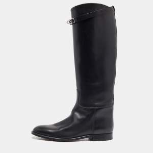 Hermes Black Leather Jumping Knee Length Boots Size 40.5