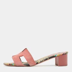 Hermes Pink Suede Oasis Slide Sandals Size 39