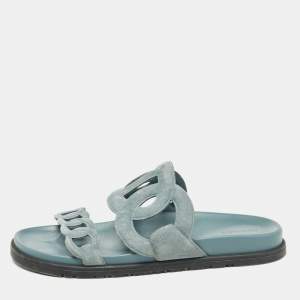 Hermes Grey Suede Extra Slides Size 39.5