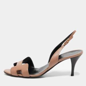 مملوكة مسبقًا Hermes Light Brown Leather Night Slingback Sandals Size 38