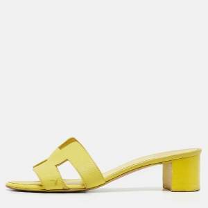 Hermes Yellow Leather Oasis Slide Sandals Size 38