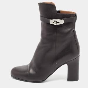 Hermes Black Leather Saint Germain Block Heel Ankle Boots Size 39