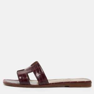 Hermes Purple Alligator Oran Flat Slides Size 37.5