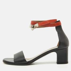 Hermes Black/Orange Leather Ankle Strap Sandals Size 38.5