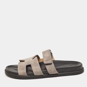 Hermes Grey Suede Chypre Sandals Size 44