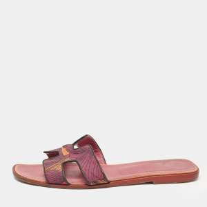 Hermes Tricolor Canvas Oran Flat Slides Size 41