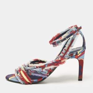 Hermes Multicolor Canvas Ankle Strap Sandals Size 38.5