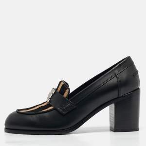 Hermes Black/Beige Calf Hair and Leather Dauphine Loafers Size 38