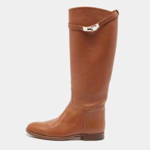 Hermes Brown Leather Kelly Jumping Knee Length Boots Size 39