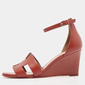Hermes Red Leather Legend Wedge Sandals Size 38