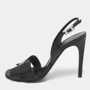Hermes Black Lizard Embossed Leather Premiere  Sandals Size 39