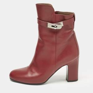 Hermès Burgundy Leather Joueuse Ankle Length Boots Size 38.5