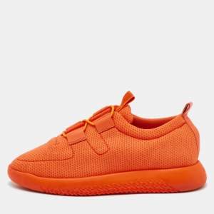 Hermes Orange Leather And Neoprene Team Low Top Sneakers Size 39