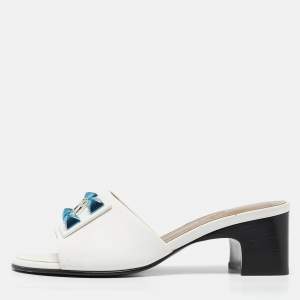 Hermes White Leather Dreamy Slide Sandals Size 36