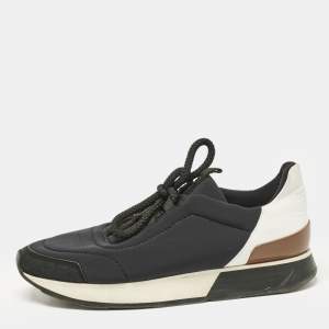 Hermes Black/White Leather and Neoprene Miles Low Top Sneakers Size 38