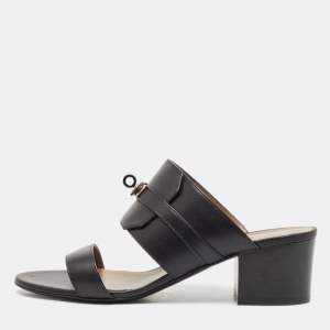 Hermes Black Leather Ovation Slide Sandals Size 39