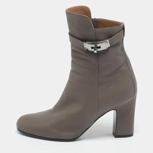 Hermès Grey Leather Joueuse Ankle Length Boots Size 38