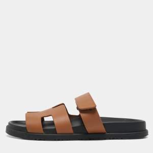 Hermes Brown Leather Chypre Sandals Size 38