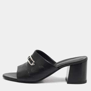 Hermes Black Leather Camilla Slide Sandals Size 41