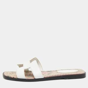 Hermes White Leather Oran Slide Sandals Size 38.5
