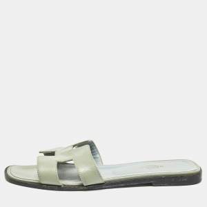 Hermes Sky Blue Patent Leather Oran Sandals Size 39