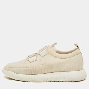Hermes White Fabric and Leather Team Low Top Sneakers Size 39